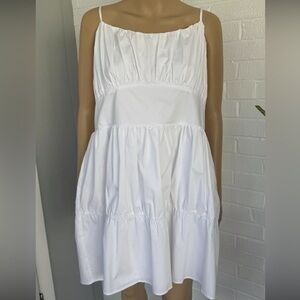 NWT Express Ruched Tiered Poplin White Mini Dress Women's Size XL